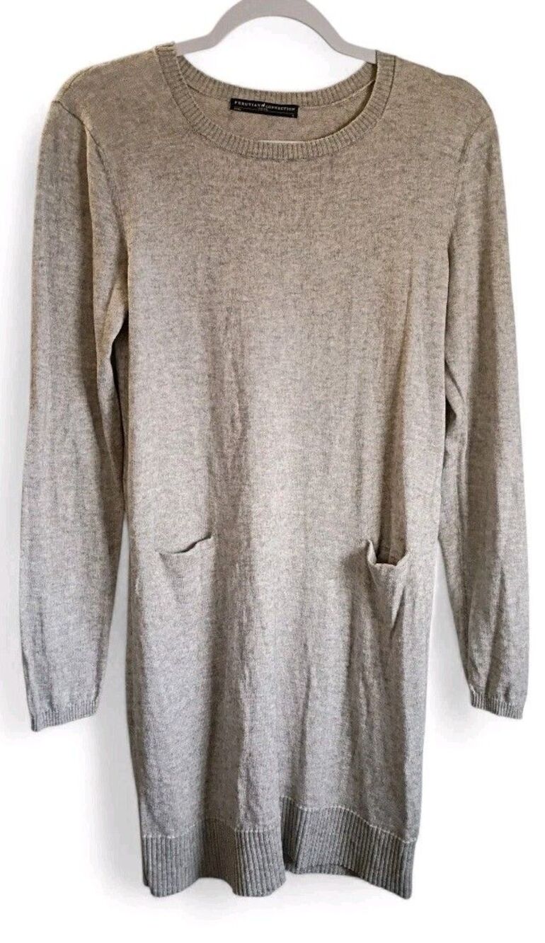 Peruvian Connection Jumper Sweater Dress Small Grey Pima Cotton  Alpaca